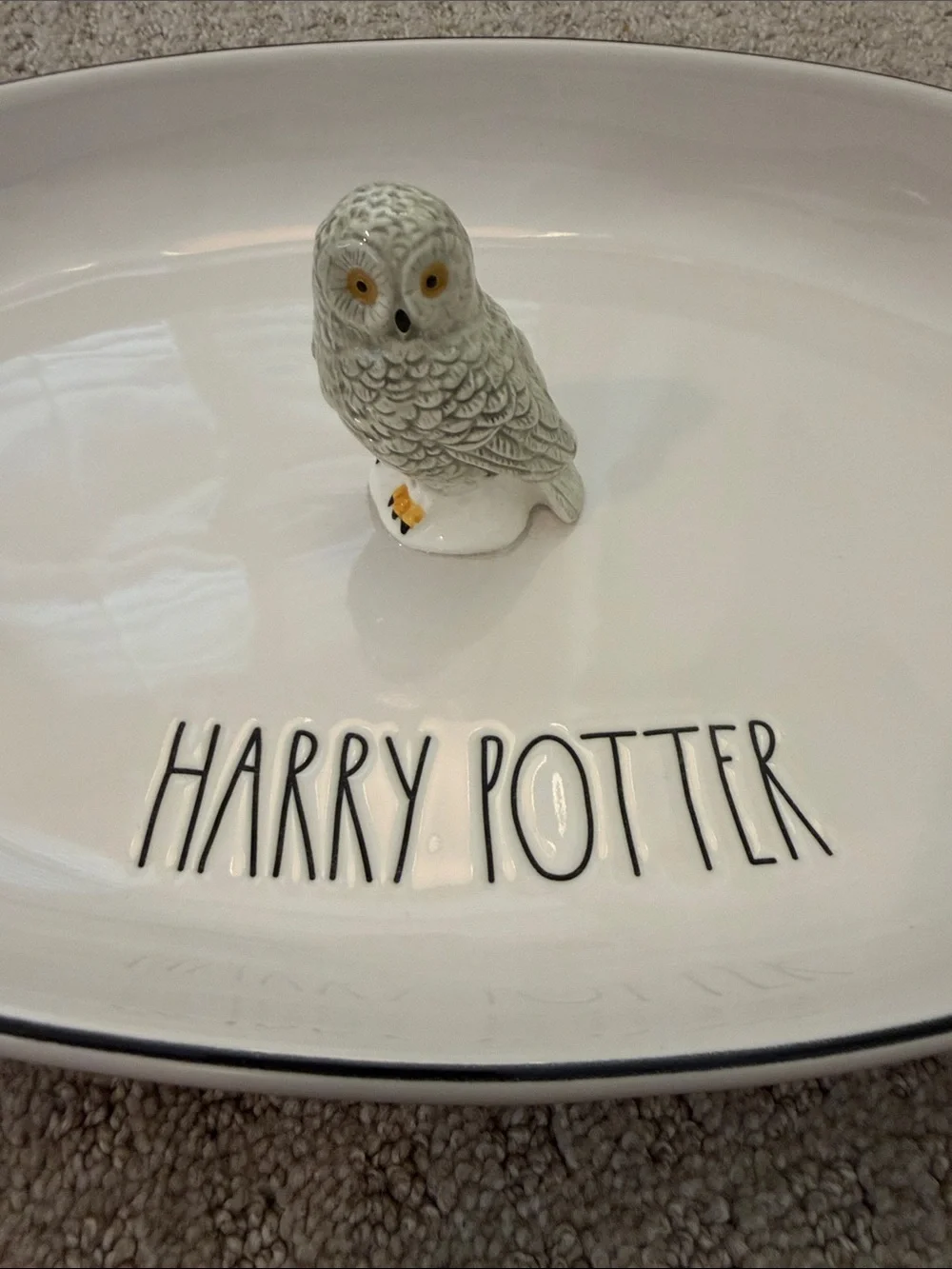 Rae Dunn Harry Potter White Ceramic Serving Platter with Hedwig Owl Accent